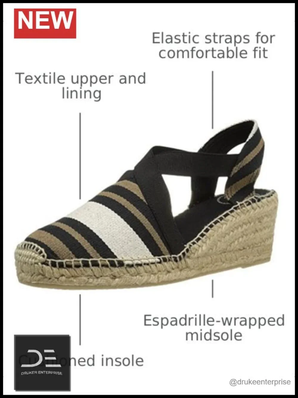 Women's Espadrille Wedge Sandals Textile Upper Cushioned Insole Slip-On